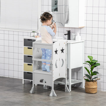 Kids Step Stool Toddler Kitchen Stool with Blackboard Lockable Handrail for Kids Kitchen Counter Grey
