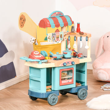 50 Pcs Kids Kitchen Play set Fast Food Trolley Cart Pretend Playset Toys with Play Food Cashier Register Accessories Gift for Boys Girls Age 3-6