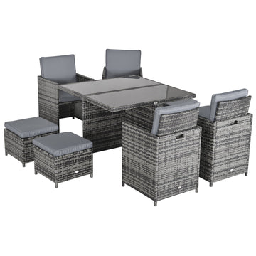 8-Seater Rattan Dining Set Garden Furniture Cushion Seat Woven Rattan Grey