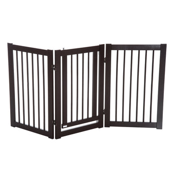 Freestanding Dog Gate, Foldable Pet Fence, Indoor Barrier, Stair Gate with Support Feet, 155 x 76 cm, Brown