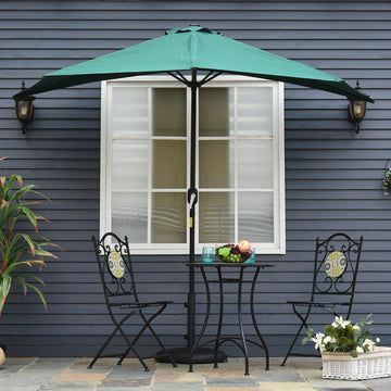 3(m) Half Parasol, Semi Round Umbrella with Metal Frame, Crank Handle for Balcony, Garden, Green