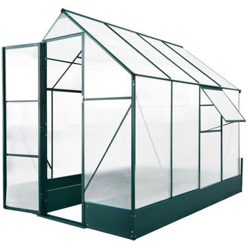 6x8 FT Polycarbonate Greenhouse with Base and Raised Bed, Walk-in Greenhouse with Aluminium Frame, Temperature Controlled Window, Foundation for Plants, Flowers, Vegetable
