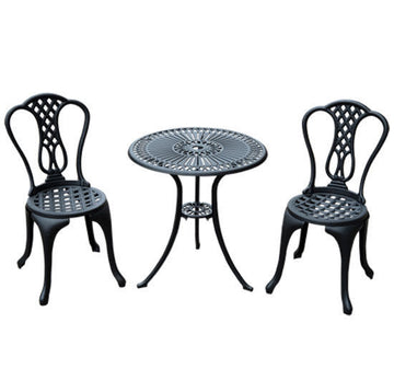 3 Piece Patio Cast Aluminium Bistro Set Garden Outdoor Furniture Table and Chairs Shabby Chic Style