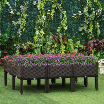Set of 6 26L Garden Raised Bed Elevated Patio Flower Plant Planter Box PP Vegetables Planting Container, Brown