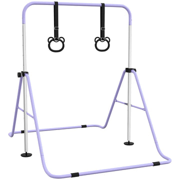 Adjustable Height, Foldable Kids Gymnastics Bar w/ Non-slip Rubber Floor Rings, for 3+ Years, Purple