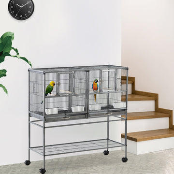 Large Bird Cage Parrot Cage with Divider, Slide Tray for Finch Canaries Parakeets Cockatiels, 95 x 45.5 x 102 cm