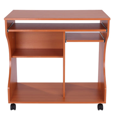 Multi-Storage Compact Work Desk, with Wheels - Cherry Wood Colour