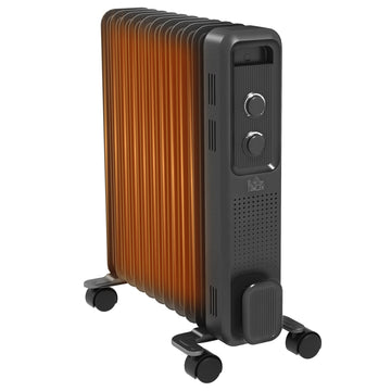 2500W Oil Filled Radiator, 11 Fin, Portable Electric Heater with 3 Heat Settings, Safety Cut-Off and Wheels, Grey
