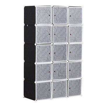 Portable Wardrobe for Bedroom, 15 Cube Closet with Hanging Rail, Modular Storage Cabinet, Plastic Armoire for Space Saving, White and Black