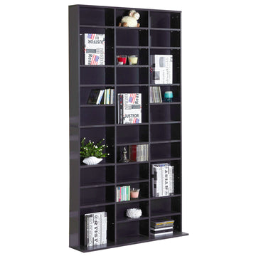 1116 CD/ 528 DVD Storage Shelf Rack Media Storage Unit Shelves Racks Wooden Display Unit with 10 Adjustable Shelves, Black