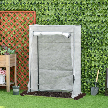 100 x 50 x 150cm Tomato Greenhouse with Roll-up Door, Mini Greenhouse with PE Cover, Outdoor Grow House Small Green House for Yard, Balcony, Garden, White