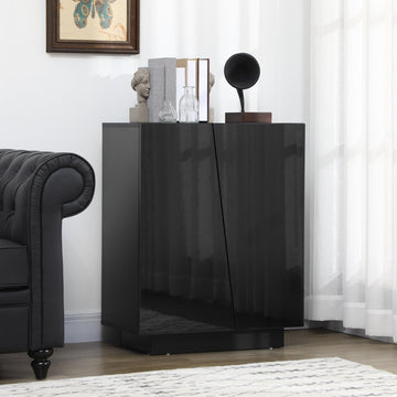 High Gloss Storage Cabinet, Freestanding Storage Cupboard with Adjustable Shelves for Living Room, Bedroom, Hallway, Black