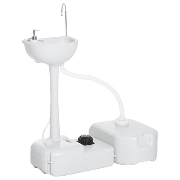Portable Camping Sink with Running Water and Wastewater Tank, Hand Wash Basin with Rolling Wheels, Foot Pump, Soap Dispenser for Outdoor Events, Gatherings, Picnic