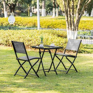 3 Pieces Garden Bistro Set, Folding Patio Table with Glass Table Top and 2 Chairs, Outdoor Furniture Set for Garden and Porch, Black
