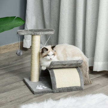 Cat Tree, Cat Tower for Kittens with Rotatable Top Bar, Sisal Scratching Post, Tunnel, Dangling Balls - Grey