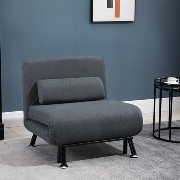 Linen Chair Bed, 3-in-1 Convertible Sleeper Chair with Adjustable Backrest, Pillow, for Living Room, Bedroom, Dark Grey