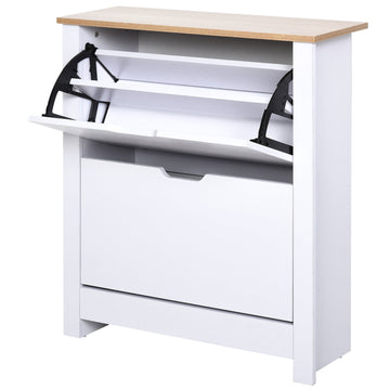 Narrow Shoe Cabinet, Space Saving Shoe Storage Cabinet with 2 Flip Drawers and Adjustable Shelves for 12 Pairs of Shoes for Hallways and Living Room, White