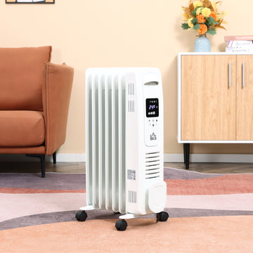1500W Digital Oil Filled Radiator, 7 Fin, Portable Electric Heater with LED Display, Built-in Timer, 3 Heat Settings, Safety Cut-Off and Remote Control, White