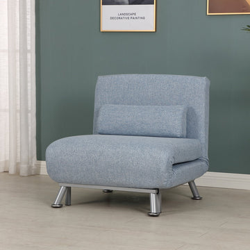 Linen Chair Bed, 3-in-1 Convertible Sleeper Chair with Adjustable Backrest, Pillow, for Living Room, Bedroom, Sky Blue
