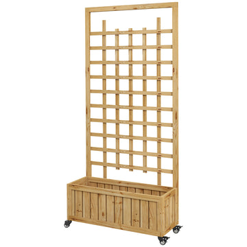 Wooden Trellis Planter, Raised Garden Bed with Wheels, to Climb and Grow Vegetables, Herbs and Flowers, Natural