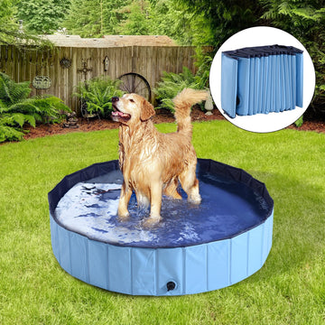 Foldable Dog Paddling Pool Pet Cat Swimming Pool Indoor/Outdoor Collapsible Summer Bathing Tub Shower Tub Puppy Washer (Φ140 x 30H (cm), Blue)