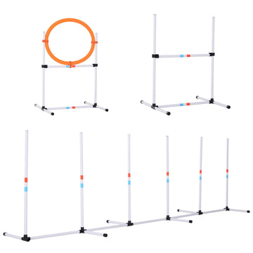 3 Piece Pet Agility Training Equipment Dog Play Run Jump Obedience Training Set Adjustable (Pole + Hoop + Hurdle)