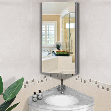 Stainless Steel Wall mounted Bathroom Corner Mirror Storage Cabinet Single Door 300mm (W)