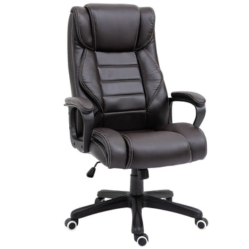 Office Chair with 6-Point Maaage and Back Heat, PU Desk Chair with Padded Seat and Armrest, Computer Chair with Tilt Function for Home, Brown