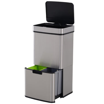 72L Recycling Sensor Bin Stainless Steel 3 Compartments For Both Wet/Dry Waste w/Removable Lid Kitchen Home