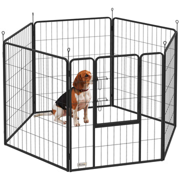 6 Panels Dog Playpen, Portable Detachable Puppy Pen with Door, for Large Dogs, 100cm High, Black