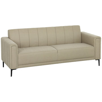 3 Seater Sofa, Modern Fabric Sofa Couch, Channel Tufted Upholstered Sofa Settee for Living Room, Guest Room, Bedroom, Home Office, Khaki