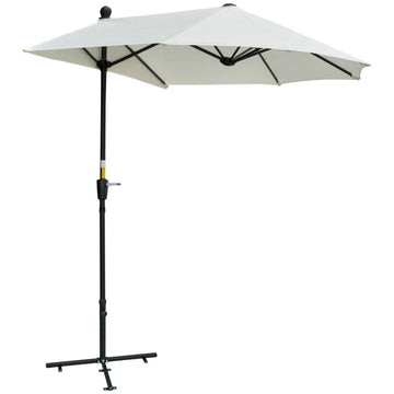 2m Half Parasol Market Umbrella Garden Balcony Parasol with Crank Handle, Base, Double-Sided Canopy, Cream White