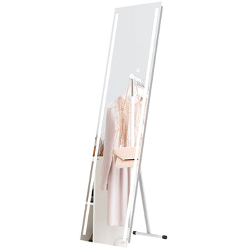 Full Length Dressing Mirror, LED Lighted Wall Mirror for Bedroom, Adjustable Brightness and 3 Colours, White