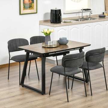 Extendable Dining Table Rectangular Wood Effect Tabletop for 4-6 People with Steel Frame & Hidden Leaves for Kitchen, Dining Room, Living Room