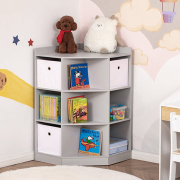 Kids Bookcase, 3 Tier Toy Organiser Storage Unit BookShelf with 3 Non-woven Fabric Drawers, Anti-tip Device, for Bedroom, Children's Room, Playroom, Grey