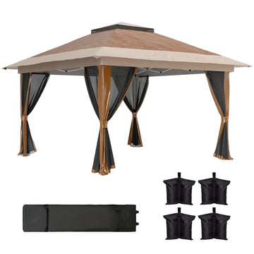 3.6 x 3.6m Pop-Up Gazebo, with Accessories - Brown
