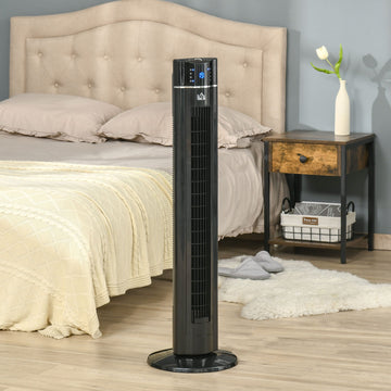 42" Anion Tower Fan Cooling for Bedroom with 3 Speed, 3 Modes, 8h Timer, Oscillating, LED Panel, Remote Controller, Black