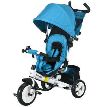 6 in 1 Kids Trike with Parent Handle, Canopy, 5-point Safety Belt, Storage, Footrest, Brake, for 1-5 Years, Blue