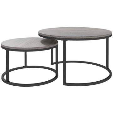 Set of Two Marble-Effect Stacking Tables - Black