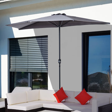 3(m) Half Parasol Semi Round Umbrella Patio Metal Frame Crank Handle for Balcony-- NO BASE INCLUDED, Grey