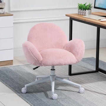 Makeup Vanity Chair, Cute Fluffy Desk Chair with Rolling Wheels for Bedroom Living Room, Pink