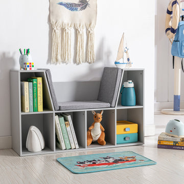 Kids Bookcase Shelf Storage Cabinet Unit, Living Room Sideboard w/ Six Compartments for Toys, Books - Grey