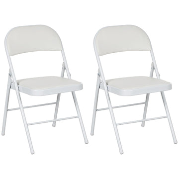 Set of Two Cushioned Folding Chairs - White
