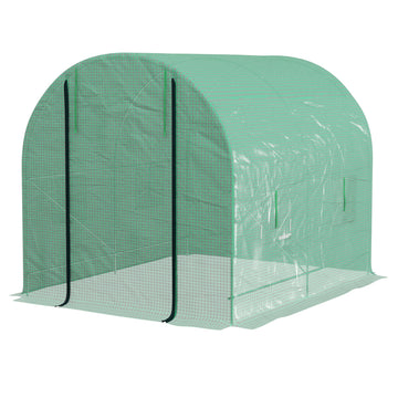 Walk-In Garden Polytunnel Greenhouse with Steel Frame, PE Cover, Roll-Up Door and 4 Windows, 2.5 x 2m, Green