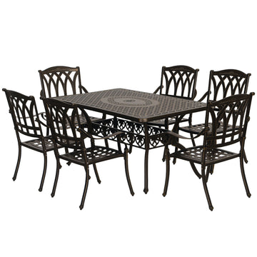 Seven-Piece Cast Aluminium Garden Dining Set - Bronze Tone
