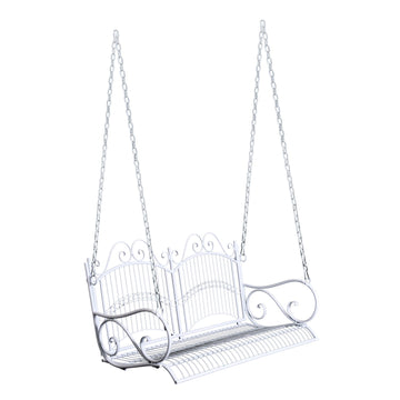 Garden Bench Outdoor Metal 2-Seater Swing Chair Hanging Hammock Garden Furniture Balcony White - 118Lx 58W x 57H cm