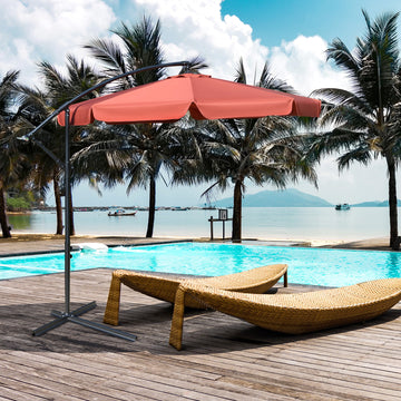 2.7m Garden Banana Parasol Cantilever Umbrella with Crank Handle and Cross Base for Outdoor, Hanging Sun Shade, Wine Red