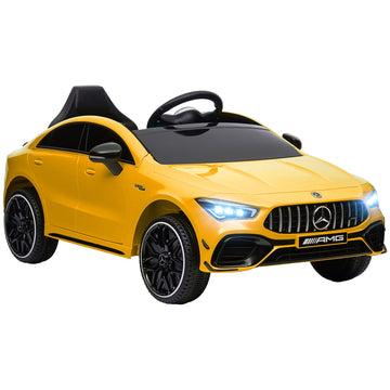 Mercedes-Benz AMG CLA 45 Licensed 12V Kids Electric Car Ride on Car w/ Remote, Suspension Lights Music Horn - Yellow