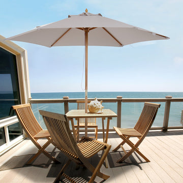 2.5m Wood Garden Parasol Sun Shade Patio Outdoor Wooden Umbrella Canopy, Table Market Umbrella with Vent, 38mm Pole, Rope Pulley Mechanism, Grey