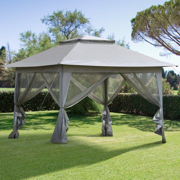 3.6 x 3.6 m Pop up Gazebo with Netting, Height Adjustable Party Tent Instant Canopy Sun Shade Shelter, Grey
